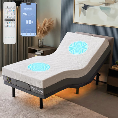 Lit réglable SFE avec matelas hybride de 10 po inclus: massage, USB, éclairage sous le lit, télécommande sans fil et contrôle des applications
