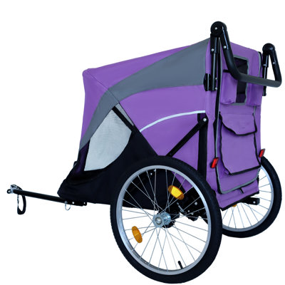2-In-1 Bike Trailer & Push Cart For Pets - Detachable Bike Hitch & Push Handle Included - Quick Release Wheel