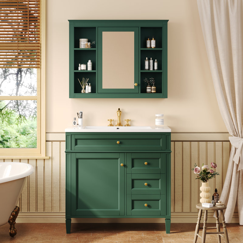 Meuble-lavabo 36 po avec lavabo et miroir, Vert