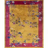 1920s Wool Room Size Chinese - Art Deco Yellow Rectangle Knotted Antique Rug