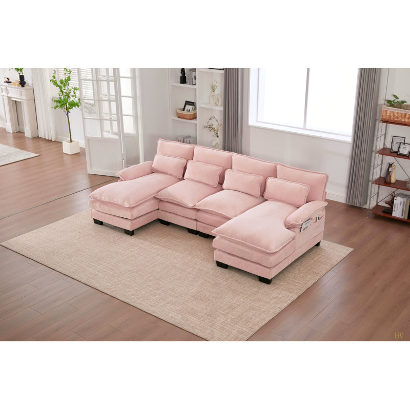 U Shaped Cloud Couch, 110" Chenille Comfy 4 Seat Sectional Couches For Living Room, Modular Sofa Sleeper With Double Chaise & Memory Foam For Apartment