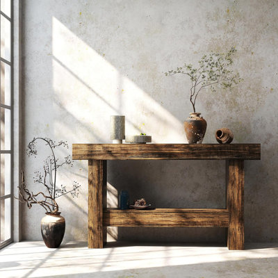 Console de 55 pouces de style campagnard, table de canapé rectangulaire en bois derrière le canapé, table de vestibule industrielle avec rangement pour le salon, l'entrée, le couloir