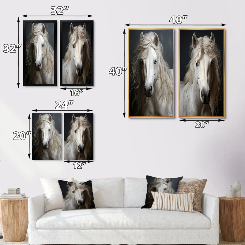 «White Horse Subtle Whispers» «White Horse Subtle Whispers» 2 - pièces sur, Encadrement brun, H 20 po x l 24 po