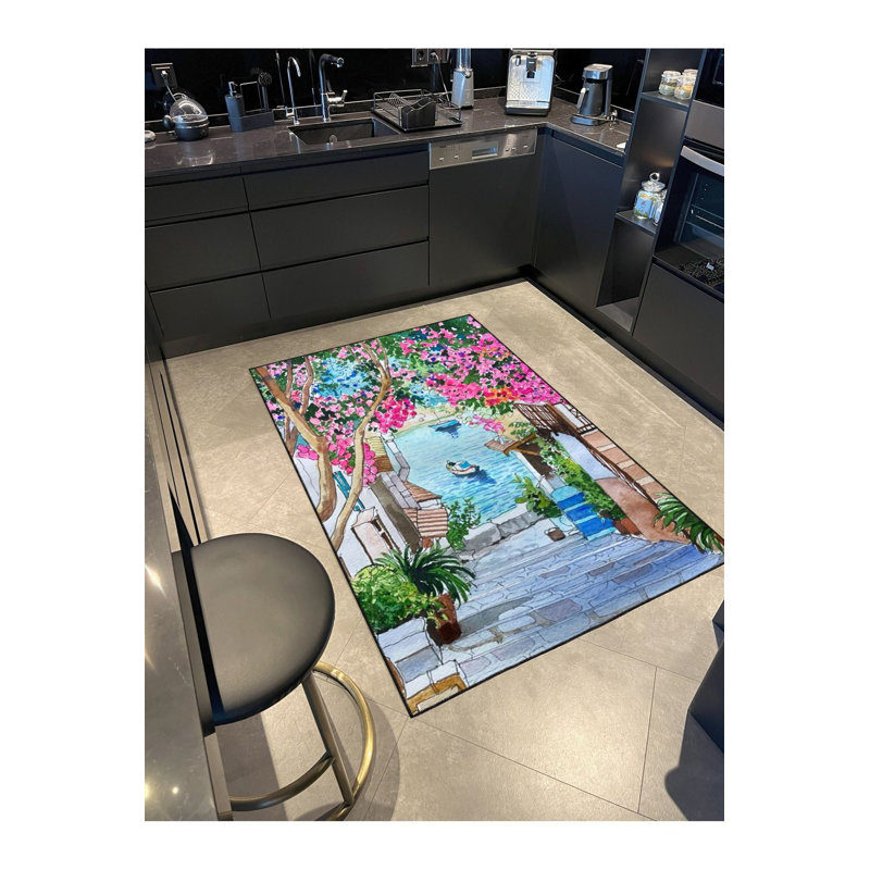 Tapis lavable à motif de rue menant à la mer, Tapis de couloir 3 pi 3 po x 9 pi 10 po