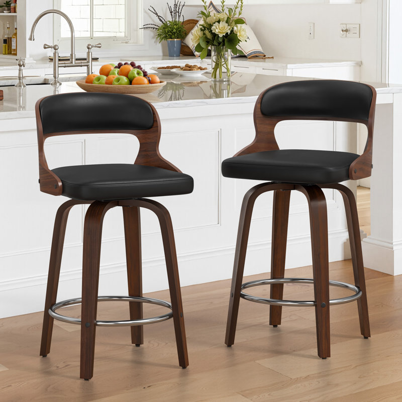Tabouret de comptoir pivotant 26 po avec pieds en bois Adelene, Noir