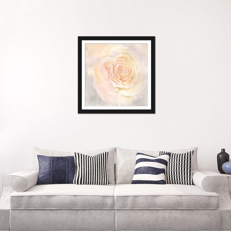 « rosé rose gros plan iii », reproduction sur toile, H 24 po x l 24 po x P 1 po, Papier d'art encadré noir, Blanc