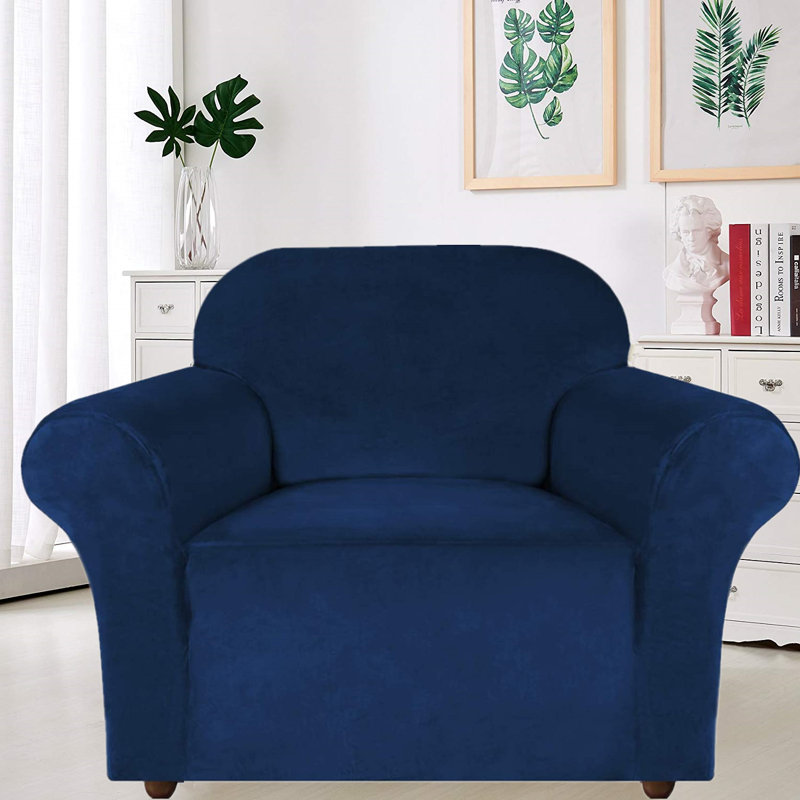 Box Cushion Armchair Slipcover, Dark Blue, 41" H x 42" W