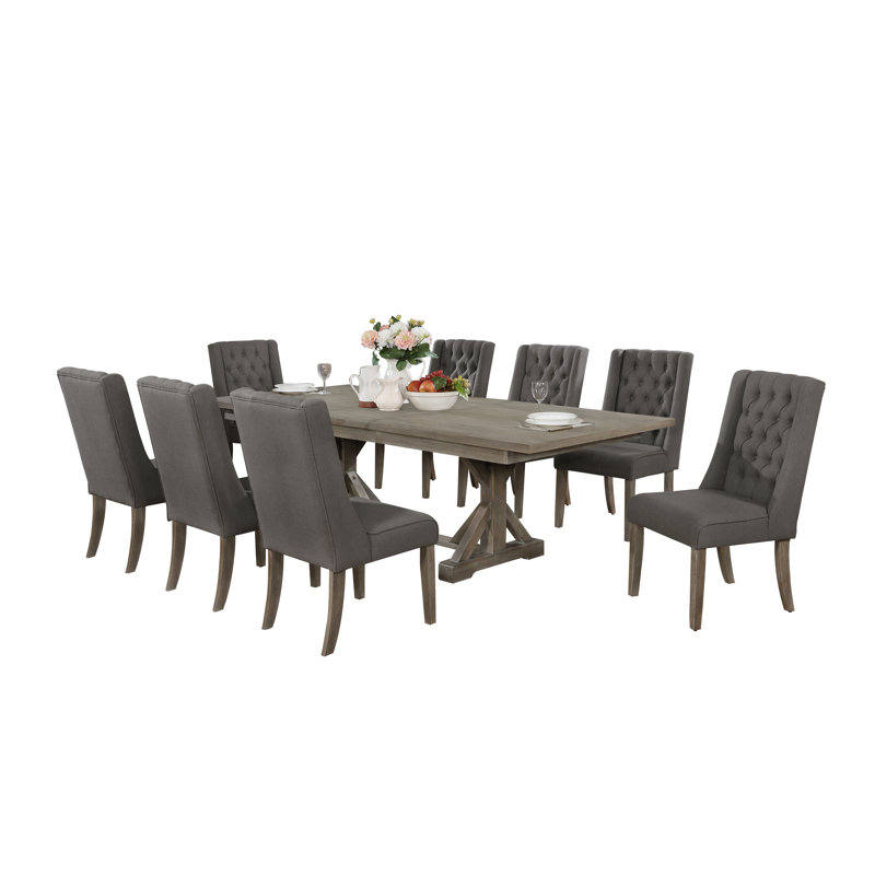 Dions 8 - Person Extendable Trestle Dining Set, Dark Gray