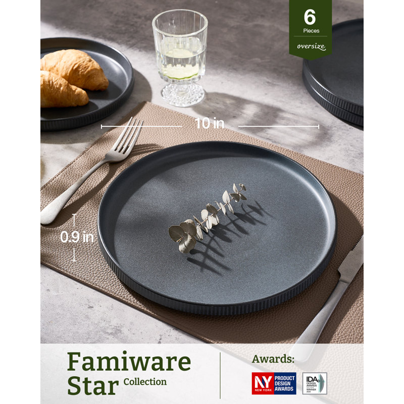 Assiette plate en grès de 10 po Azal, Gris anthracite mat