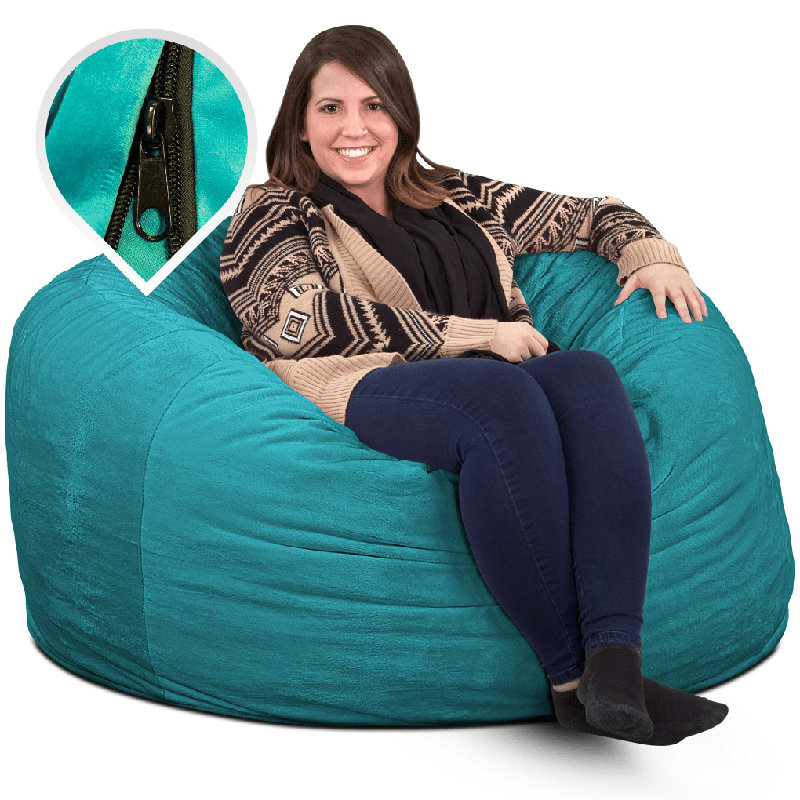  | Housse de remplacement pour fauteuil à billes de 4 pi seulement | Lavable amovible | Housse seulement, Teal Suede