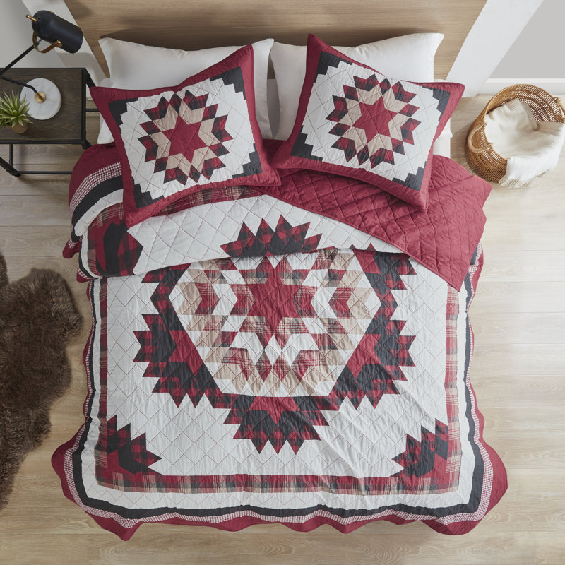 King Red Cotton Quilt Set with Medallion Design