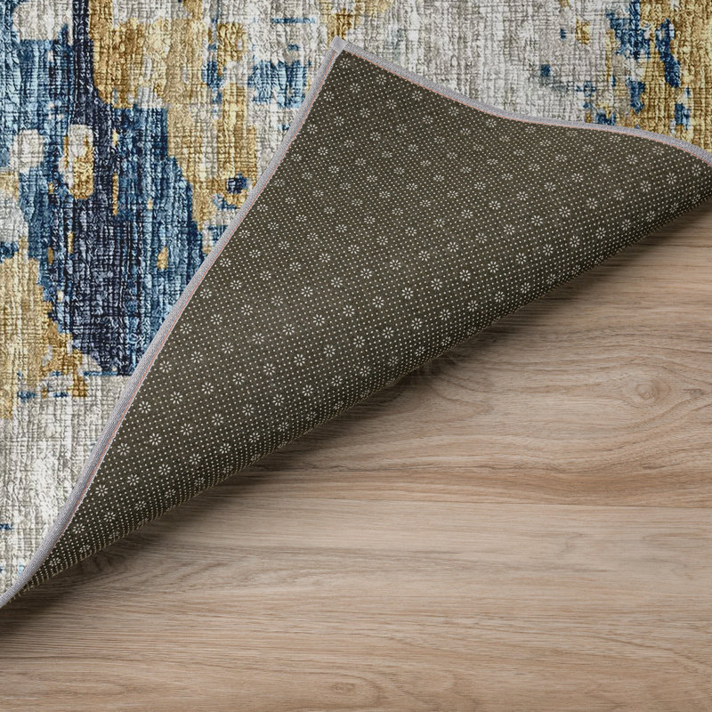 Tapis bleu / brun en polyester tissé à la machine Cumbernauld, Rectangle 3 pi x 5 pi