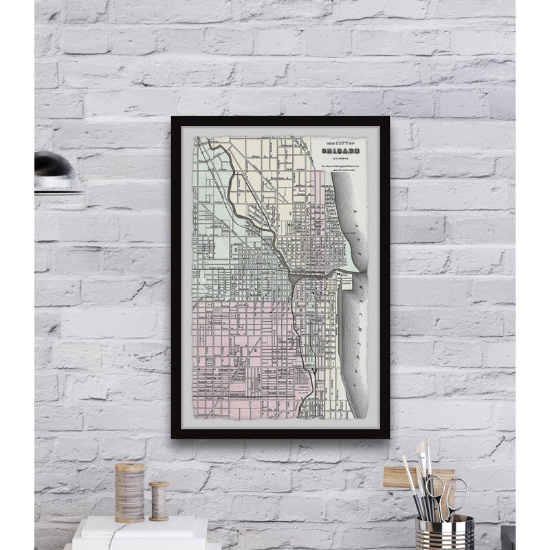 Carte de Chicago VI - impression encadrée, H 12 po x l 8 po x P 1,5 po