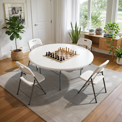 48" Round Folding Table,  HDPE Plastic Top with Steel Frame, Heavy Duty Portable Table for Indoor & Outdoor Use