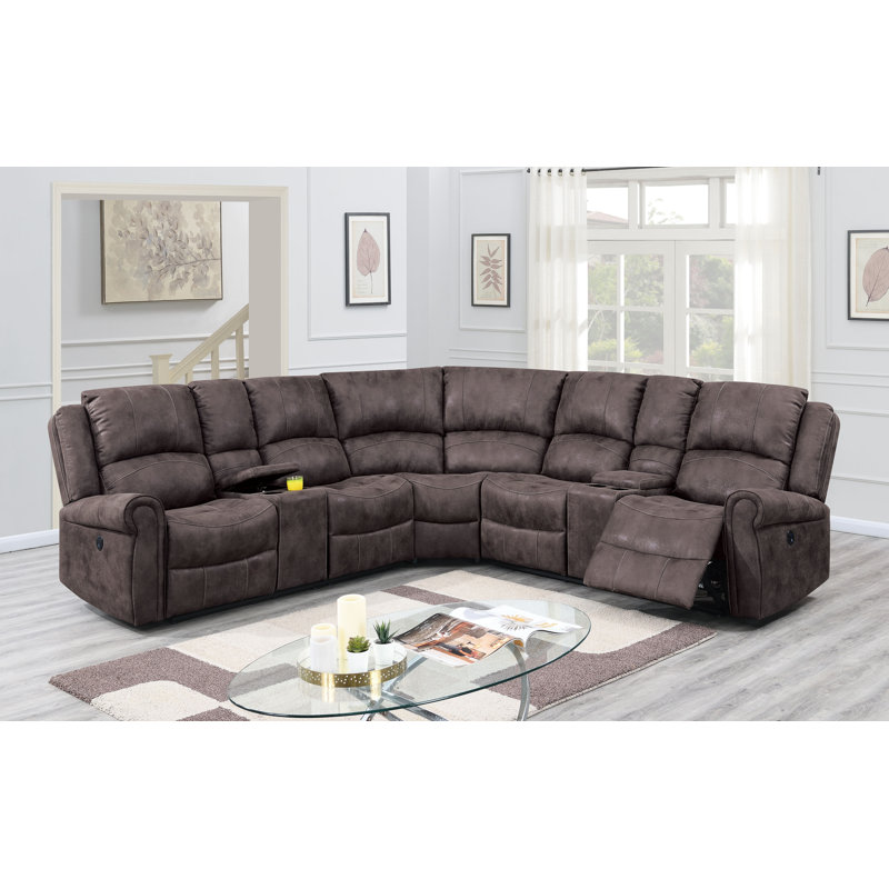 Macalla Reclining Corner Sofa, Dark Brown