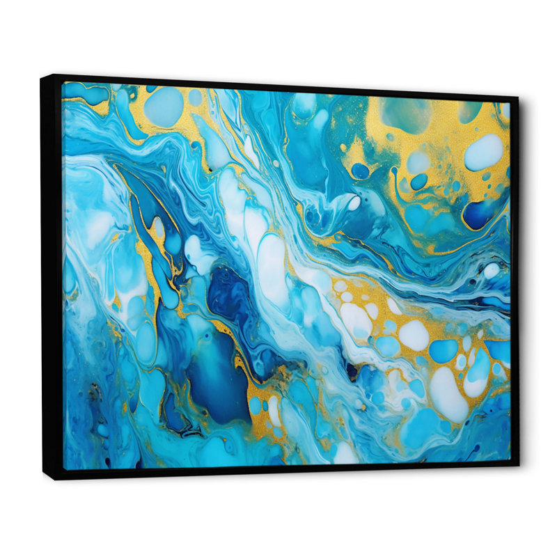 «Turquoise Luxury Abstract Fluid Art X», reproduction d'art sur toile, H 12 po x l 20 po x P 1 po, Cadre flottant noir