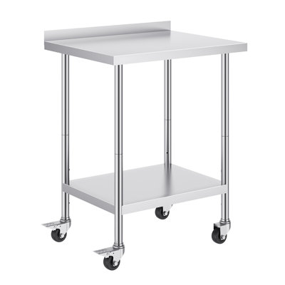40 inch Height Stainless Steel Prep Table with Backsplash, Adjustable Shelves