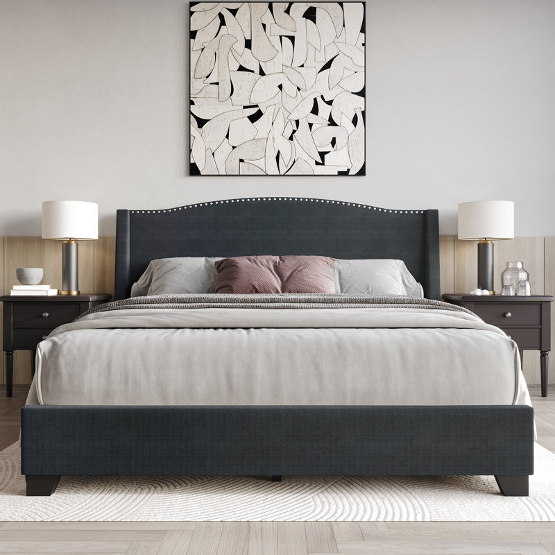 Nikrae Upholstered Wingback Storage Bed, Charcoal Gray, Full / Double