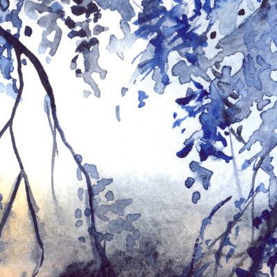 Navy Blue Foliage by Silmairel - Wrapped Canvas Print