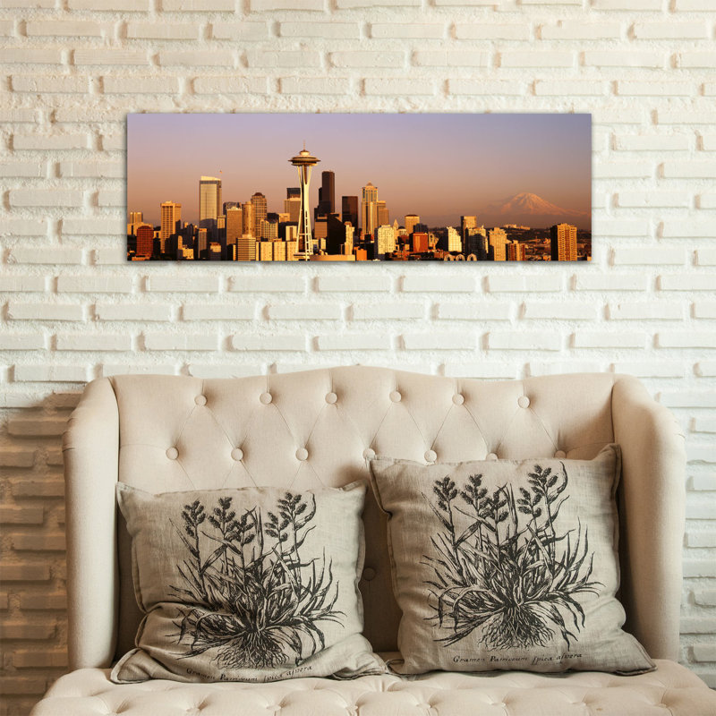 « horizon seattle, washington », reproduction de photo sur toile, H 24 po x l 72 po x P 1,5 po, Toile tendue