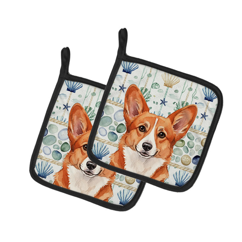 Paire de poignées en verre de mer rouge Cardigan Welsh Corgi