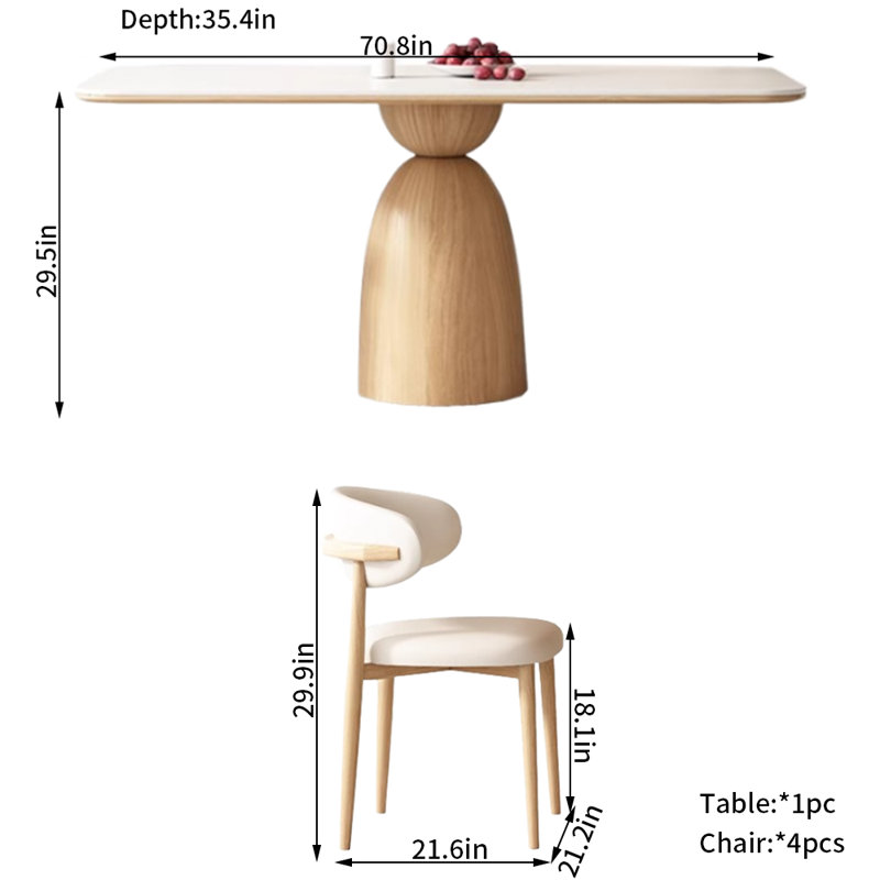 Ensemble de salle à manger rectangulaire, H 29,5 po x L 70,8 po x l 35,4 po