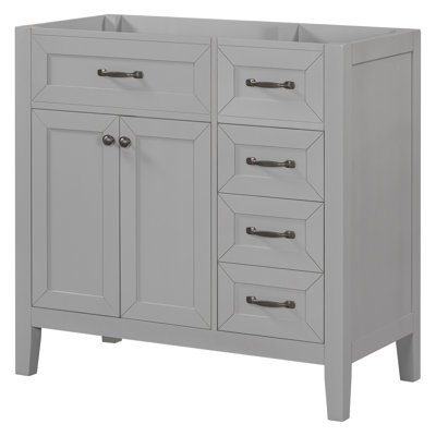 Base de meuble-lavabo 36 po, gris - bois massif et support de tiroir de style moderne autoportant pour assembler la base de l'armoire. Avec avantage de tiroir.. Autoportant.
