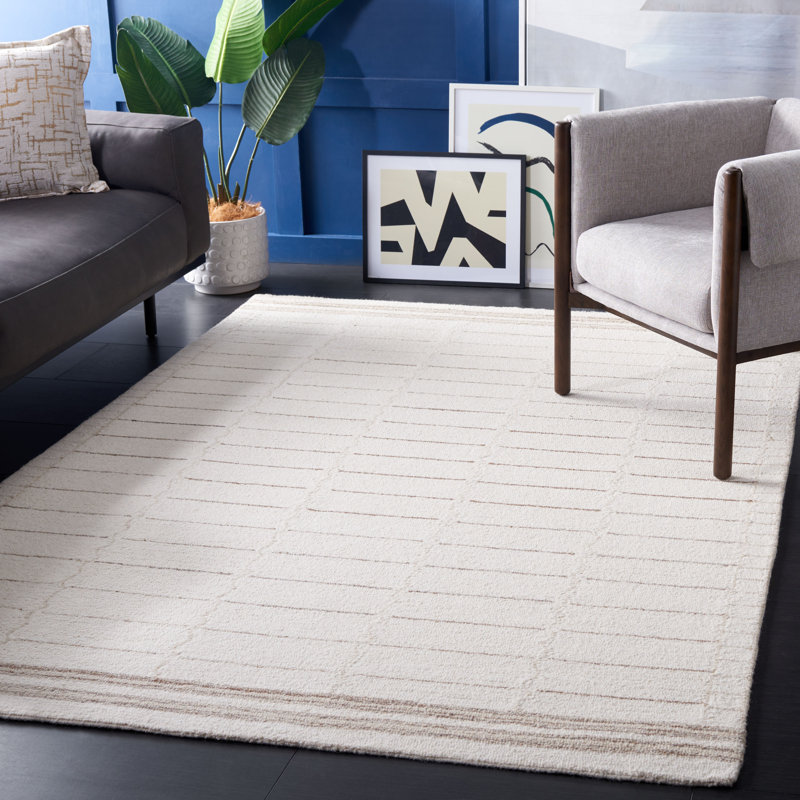 Metro Hand Tufted Wool Cotton Geometric Rug in Ivory/Brown, Rectangle 5' x 8'