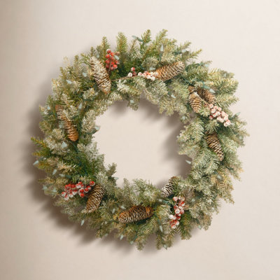 Frosted Pre-Lit Pinecone Christmas Wreath