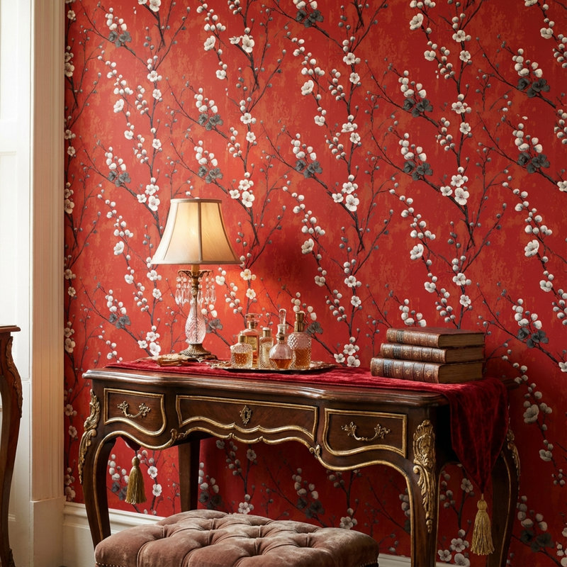 Papier peint floral rouge avec branches et papier peint moderne