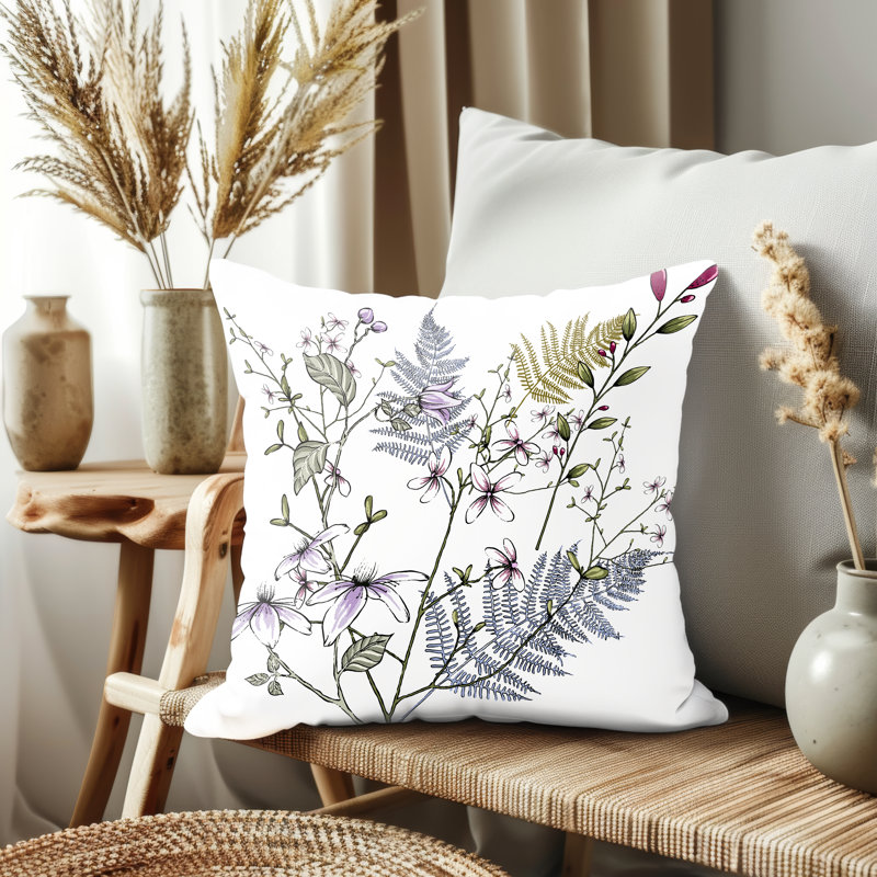 Housse de coussin, Floral beige, H 14 po x l 14 po