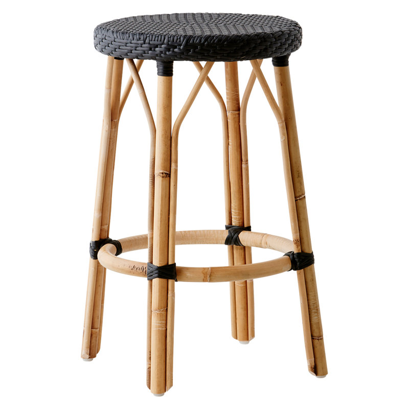 Tabouret Simone, Noir avec points noirs, Tabouret de comptoir (siège d'une hauteur de 27 p