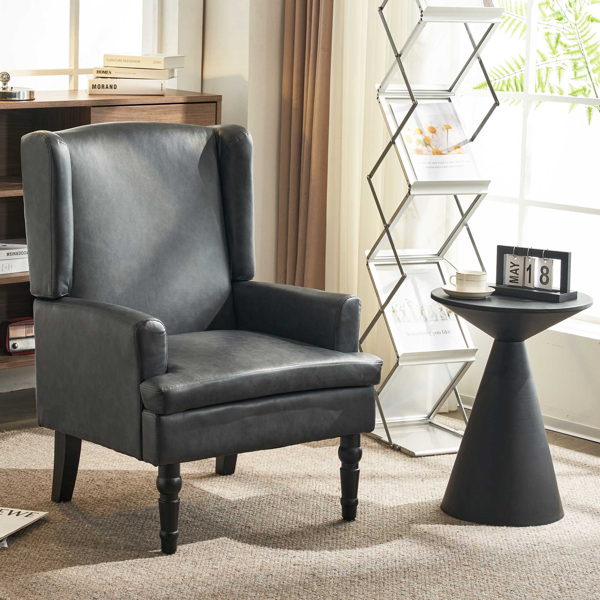 Gray leather 2024 wingback chair