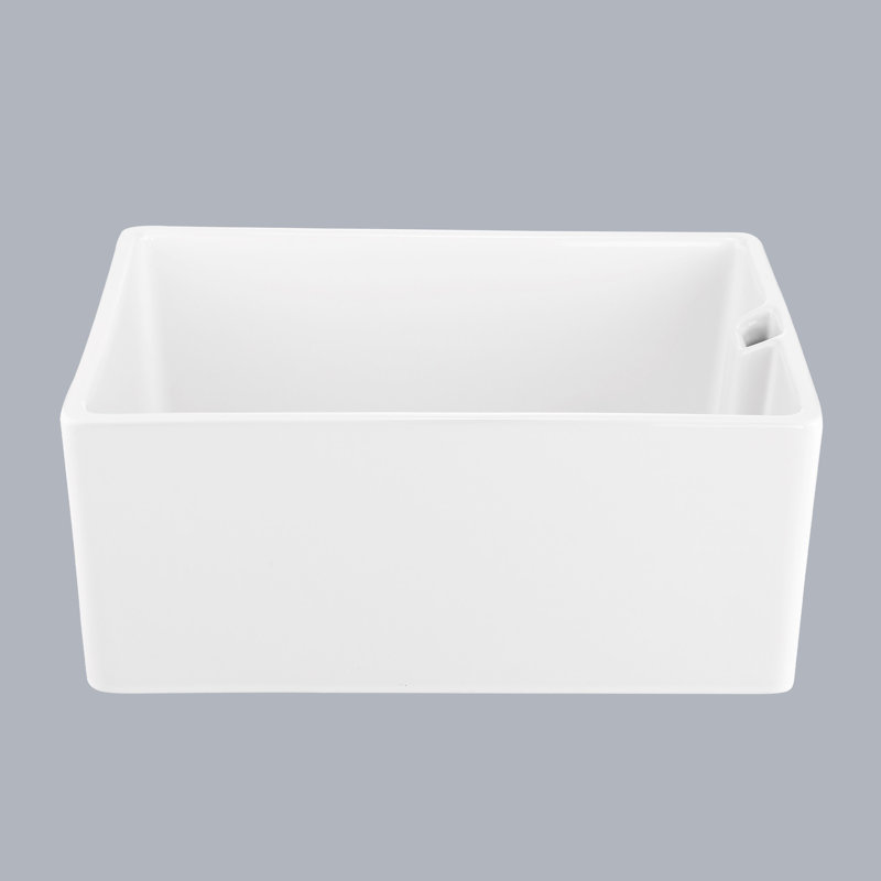 Évier à simple cuve en céramique blanche L 23,6 po x l 18 po, égratignure et teinture, lisse, facile à essuyer, cuisine à long terme, blanc, bol, égratignures et taches, nourriture transparente,