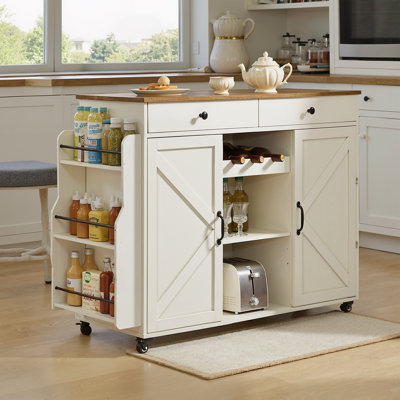 Îlot de cuisine l 49,7 po avec armoire de rangement et 2 tiroirs avec chariot à épices