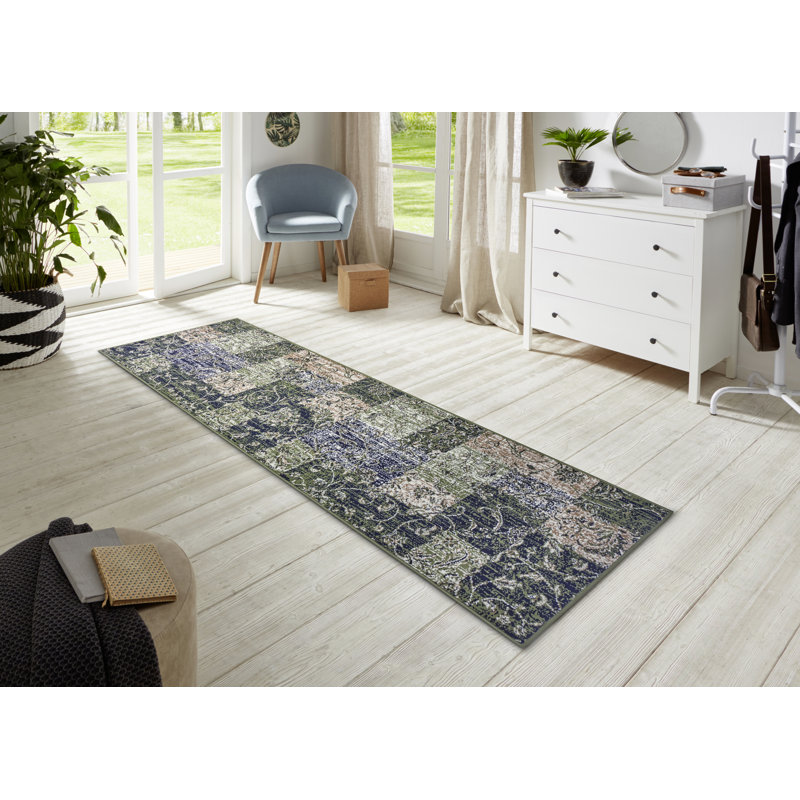 Flatweave Green Rug, Runner 80 x 250cm