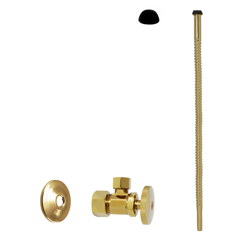 5/8" x 3/8" OD x 15" Corrugated Faucet or Toilet Supply Line with 1/4 Turn Angle Shut Off Valve, Polished Brass
