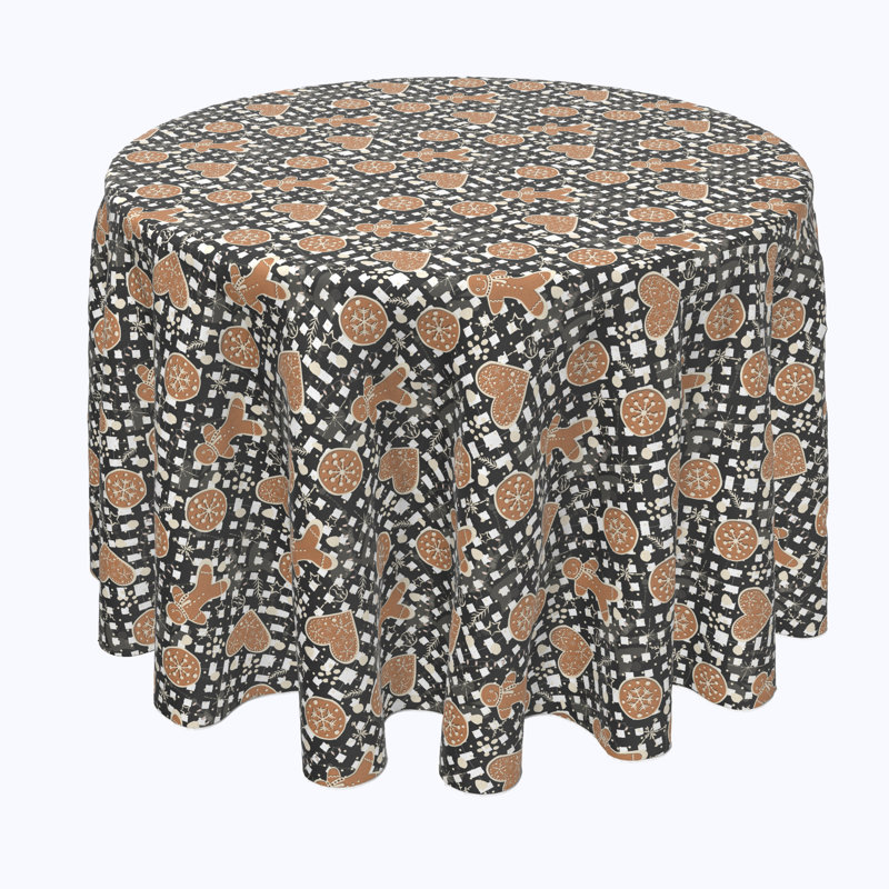 Geometric Round Christmas Tablecloth, 60" x 60", Gingerbread Plaid