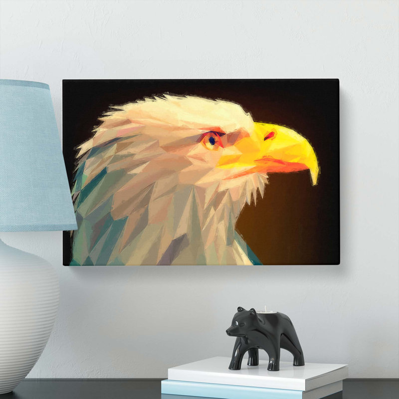 Geometric Bald Eagle Bird In Abstract - Wrapped Canvas Painting, 50cm H x 76cm W x 3cm D