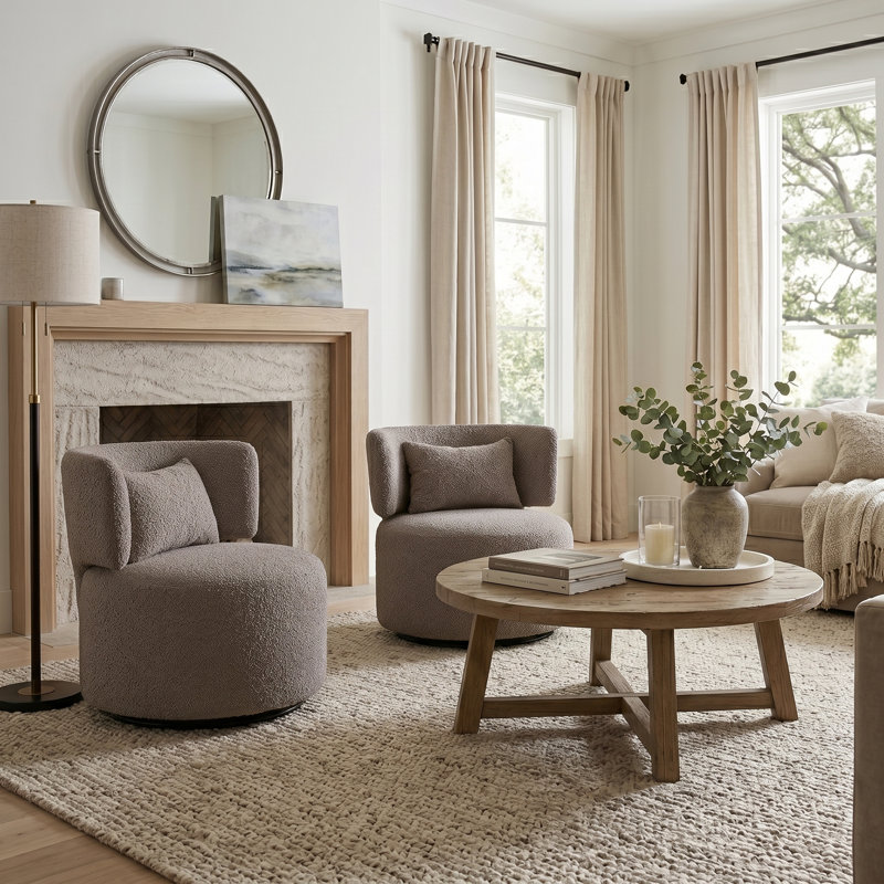 Caidee Upholstered Swivel Accent Chair, Taupe Teddy