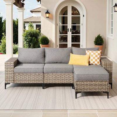 4 - Person Patio Furniture, Outdoor Wicker Rattan Sectional Seating Group With Cushions, All Weather Sofa Conversation Set For Garden Backyard