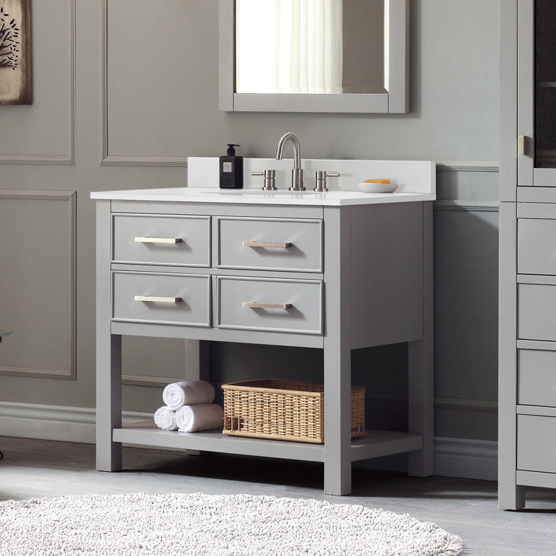 Brooks 36'' W Single Vanity, White, White Engineered Stone