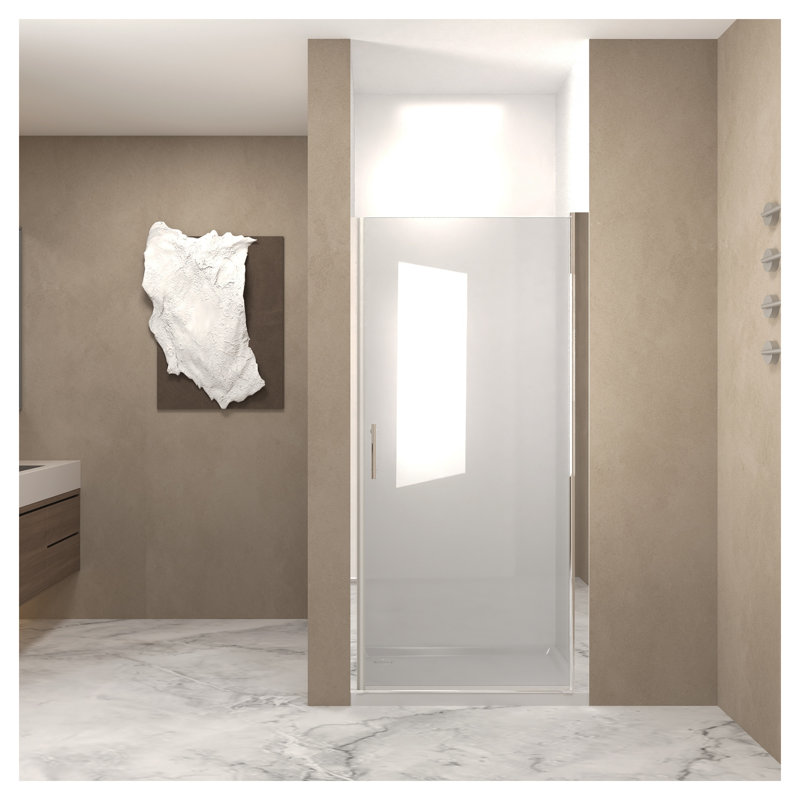 Porte de douche pivotante en nickel brossé 36 po x 72 po avec demi-cadre et film antidéflagrant - Enceinte moderne en verre trempé pour salle de bain