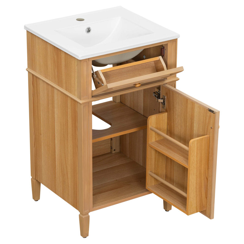 Meuble-lavabo autoportant moderne en bois avec lavabo, tablette réglable, tiroir inclinable, idéal pour le rangement et le style des petites salles de bain