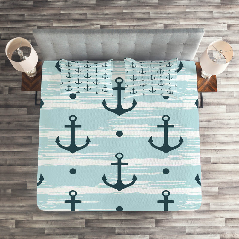 Coastal Polyester Geometric Shapes Coverlet, King Bedspread + 2 Shams, Dolphin