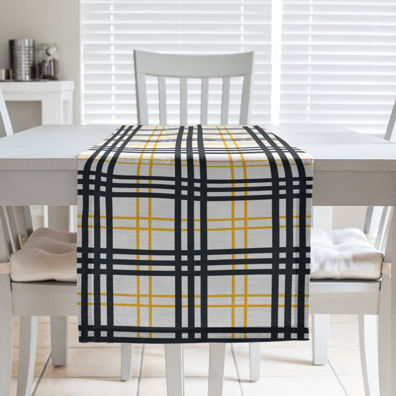 Chemin de table en polyester payant, L 90 po x l 16 po, Blanc / Doré / Noir
