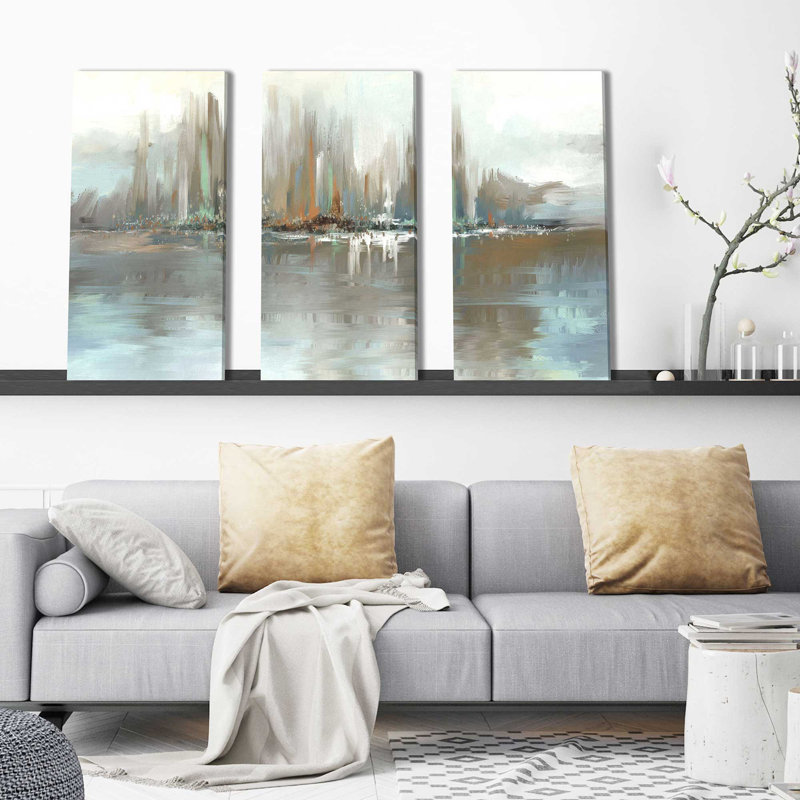 «Big City Lights» par Conrad Knutsen, peinture sur toile tendue 3 pièces