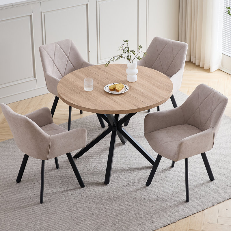 Nordic Style Swivel Dining Chairs With Arms, Fabric Upholstered Accent Chairs,Metal Legs, 360° Swivel Kitchen Chairs , 2