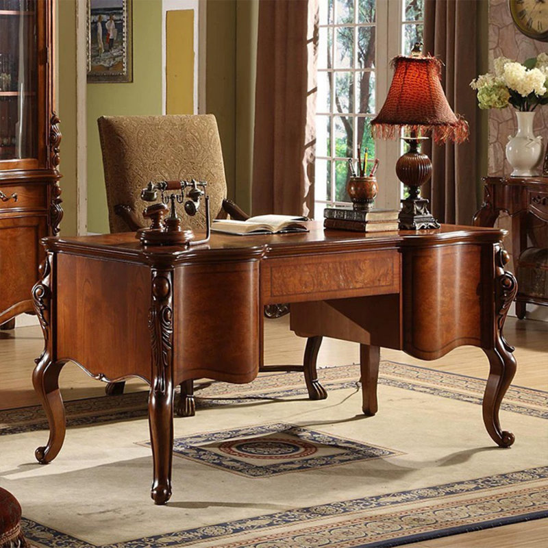 Maroon Rectangular Solid Wood with 5 drawers desk