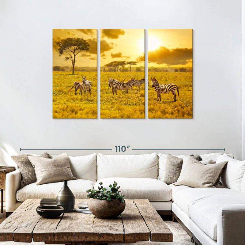 Brampt Zebras At Sunset, 48" H x 74" W